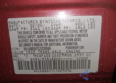 2020 Nissan Sentra Sr Xtronic Cvt z USA, uszkodzony, nr VIN 3N1AB8DV7LY229596